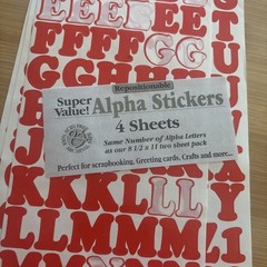 Vtg Red Alphabet Stickers 4 Sheets Used Capital Lower Case Numbers Exclamation