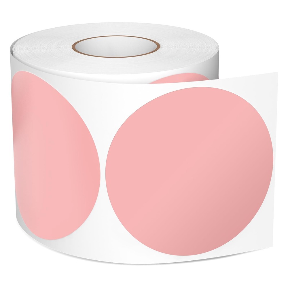 3 Inches Pink Circle Stickers Roll 500 PCS, Self-Adhesive Large Round Color C…