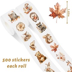 1000Pcs Fall Woodland Animal Stickers Roll Thanksgiving Forest Animal Label D…