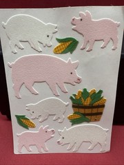 Sandylion Vintage Fuzzy Pigs🐖 On A Large Sheet/ Rare Find/ Missing One Pig