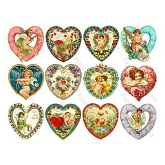 Valentine’s Day Hearts, Romantic Victorian Clip Art, CUT & PEEL STICKER SHEET