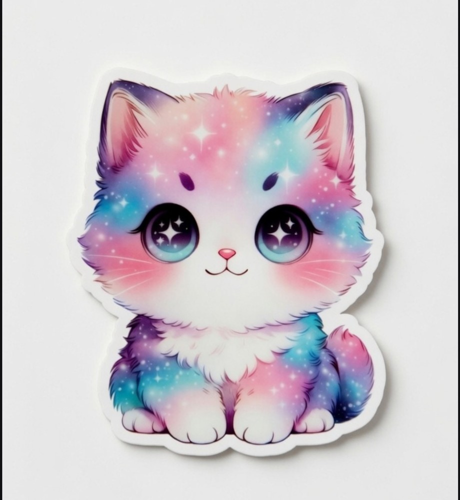 3″ x 3.5″ Galaxy Cat Sticker Vinyl Decal – Cute Kawaii Pastel Galaxy Kitten Wate
