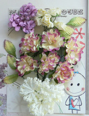 Roses Carnations ORCHID PLUM & CREAM 17 Flowers PAPER & SILK 20-30mm VD1