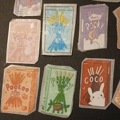 Hand Crafted and Cut Pocky Food & Drink Themed Stickers 15 pack