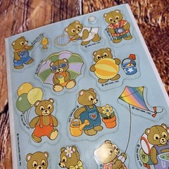 Vintage 1985 Hallmark Cards Bear Camping Activity Summer Beach Stickers Sheet