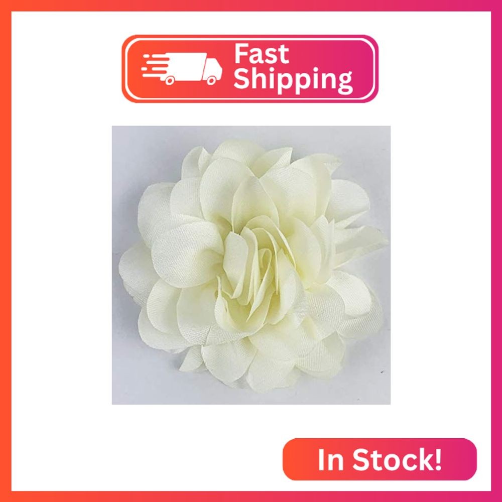 Worlds Lvory Chiffon Ruffled Fabric Flower for DIY Handmade Decorative, Hair Cli