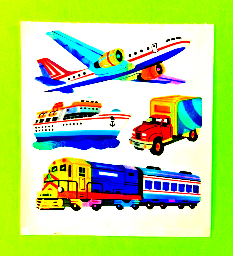 Vintage Sandylion Transportation Vehicles Foiled Sticker Sheet Train Boat Plane