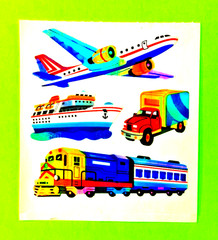 Vintage Sandylion Transportation Vehicles Foiled Sticker Sheet Train Boat Plane