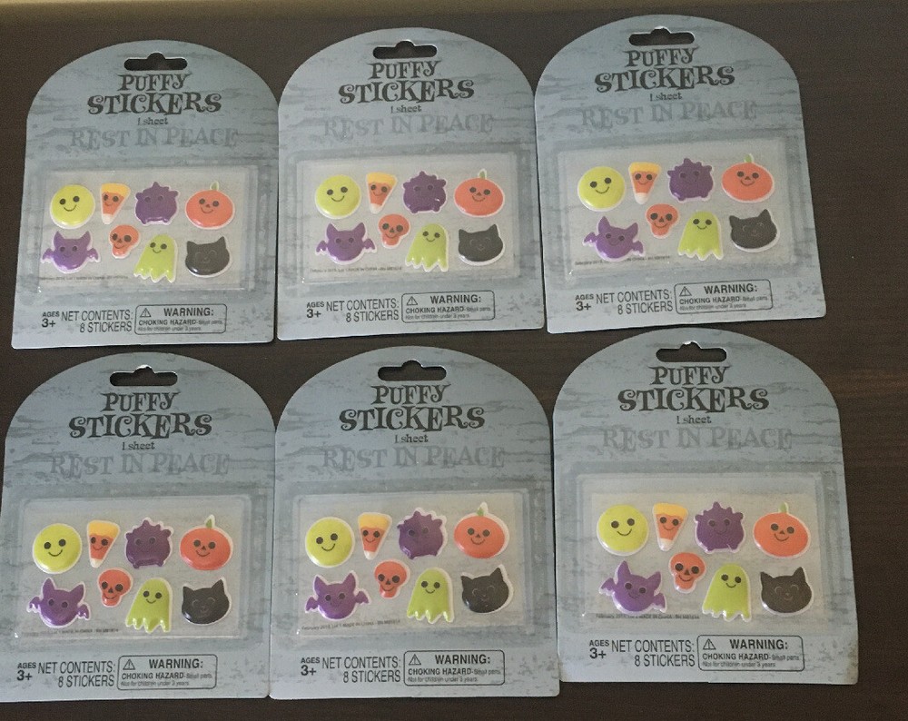 6 Sheets Halloween Puffy Stickers Black Cat Pumpkin Ghost Bat Candy Corn Skull