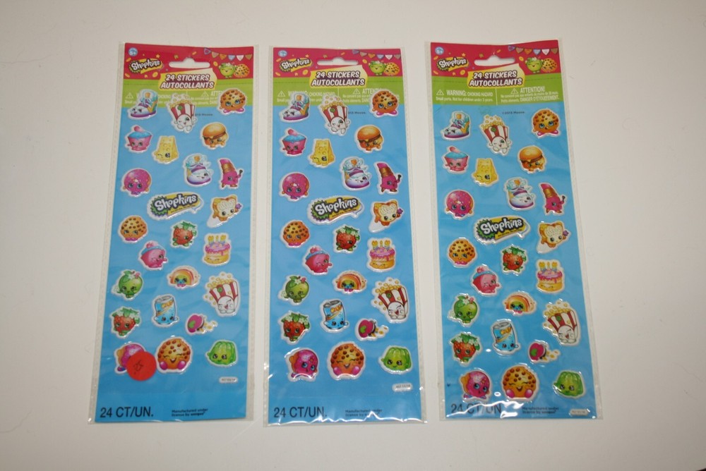 New 2013 Moose Unique Puffy Stickers SHOPKINS Food Items 3 Sheets 72 Pieces