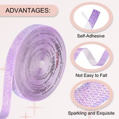 Self Adhesive Rhinestone Strips 6 Yards 0.55 Inch for Craft,Light Purple AB