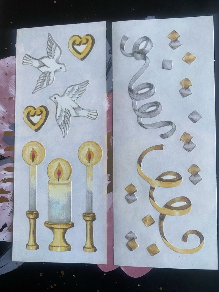 Vintage Set Of 2 Creative Memories Sticker Strips Doves Candles, Confetti
