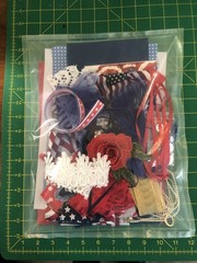 Red White and Blue Lot Junk Journal Scrapbooking Paper Beads Fabric Lace