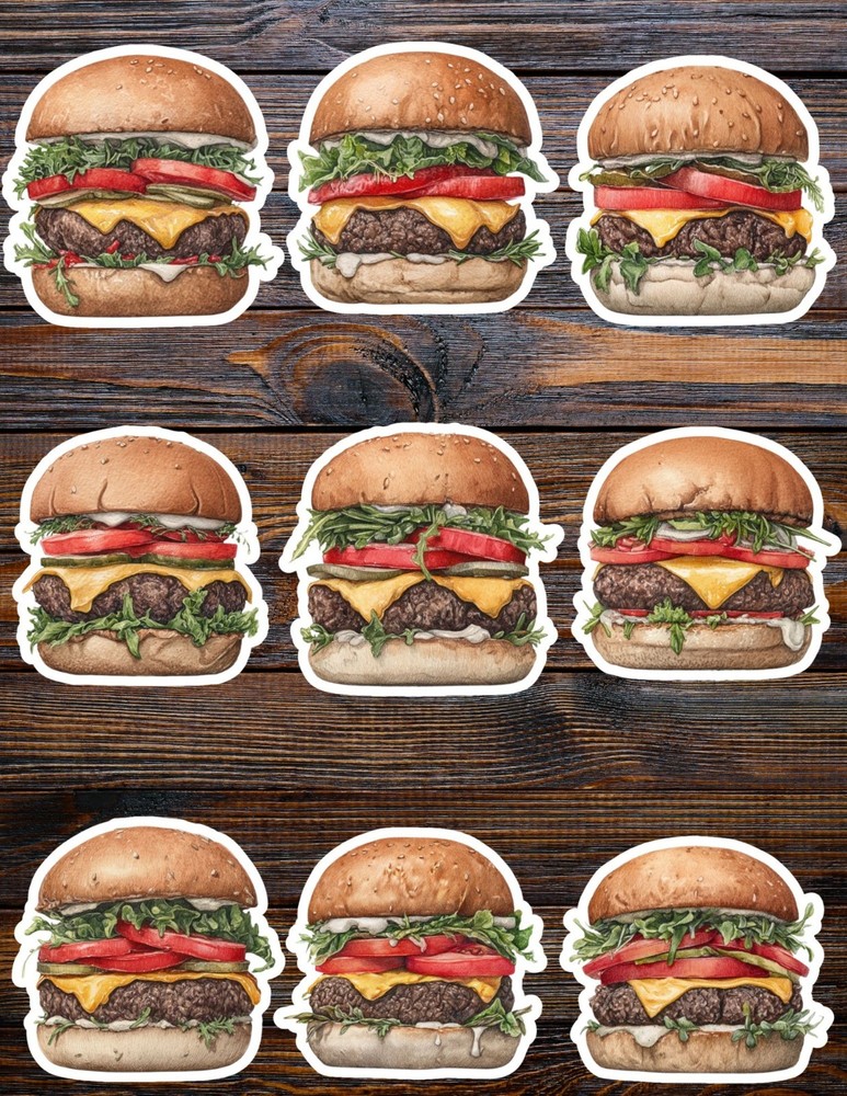 Simple Cheeseburger Die Cut Vinyl Stickers Set Scrapbooking Laptop Water Bottle