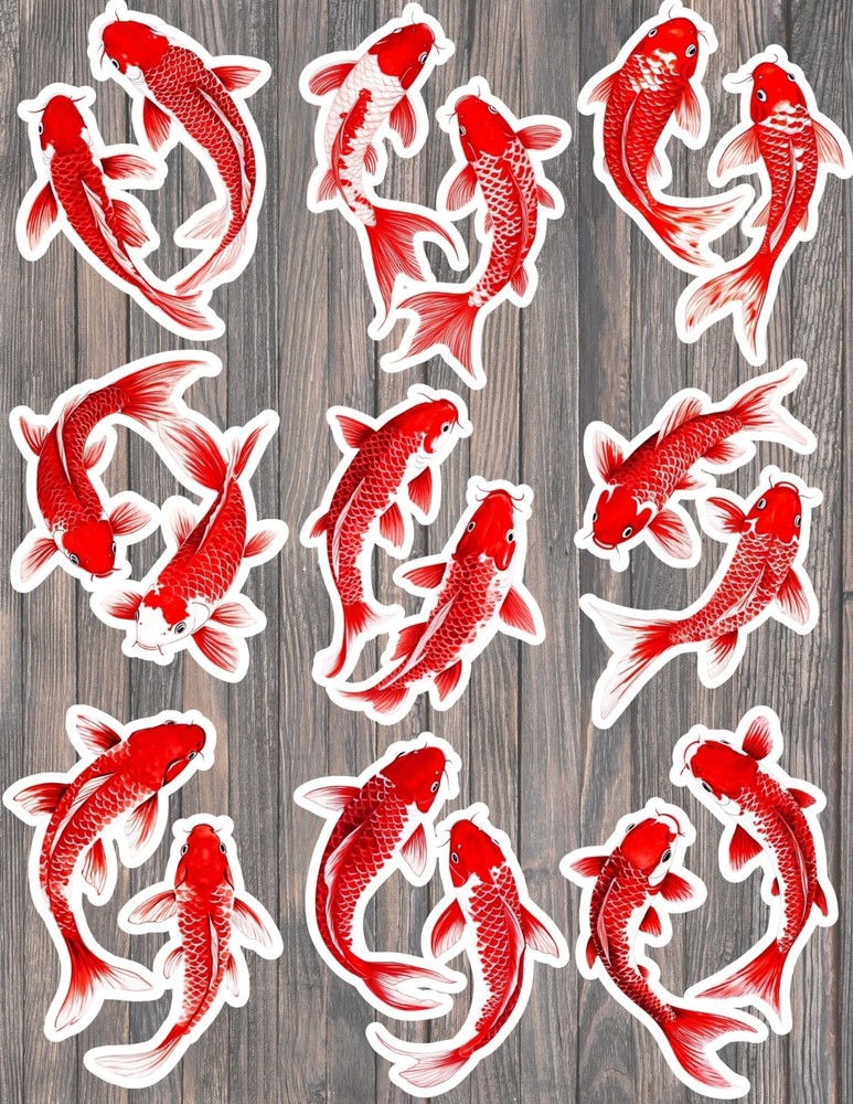 Red Koi Fish Die Cut Vinyl Stickers Set Scrapbooking Laptop Waterbottle