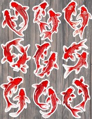 Red Koi Fish Die Cut Vinyl Stickers Set Scrapbooking Laptop Waterbottle