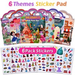 6 Set (260pcs) Puffy Sticker Books Activity for Girls, Reusable Stickers Book…