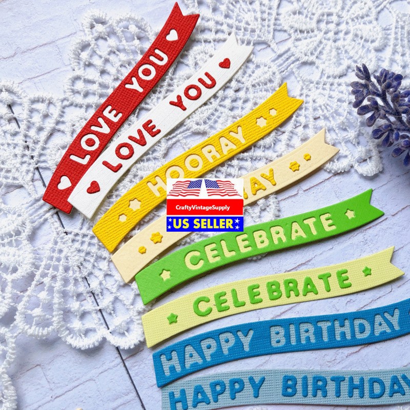 7pcs English Words Banner Love You Hooray Celebrate Metal Cutting die cut dies