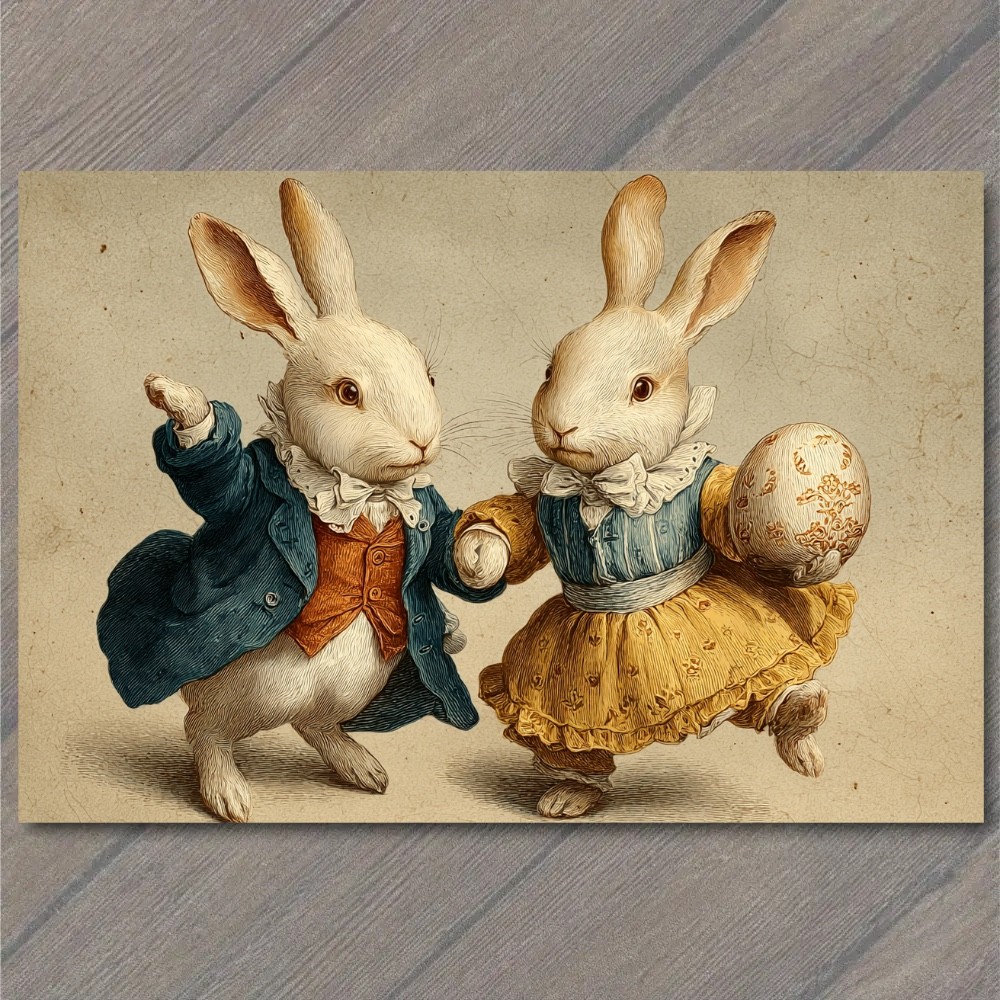 STICKER Easter Rabbit Couple Egg Dance Spring Bunny Storybook Charm