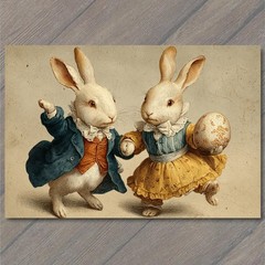 STICKER Easter Rabbit Couple Egg Dance Spring Bunny Storybook Charm