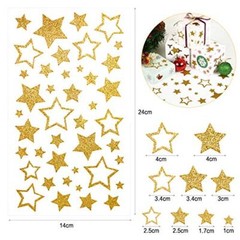 5 Sheets Glitter Star Stickers, Self-Adhesive Assorted Star Labels for Gold