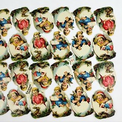 Children in Easter Eggs Vintage Die Cut Rabbit Scrap Paper Heller #71 Austria