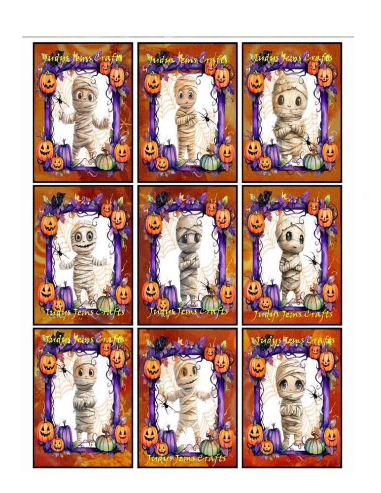 9 Halloween Mummy’s Collage Glossy Stickers~Scrapbooking~Labels~Party’s~#350S