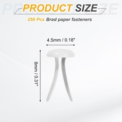 250Pcs Brads Paper Fasteners, 4.5×8 mm Metal Round Head Split Pins, White