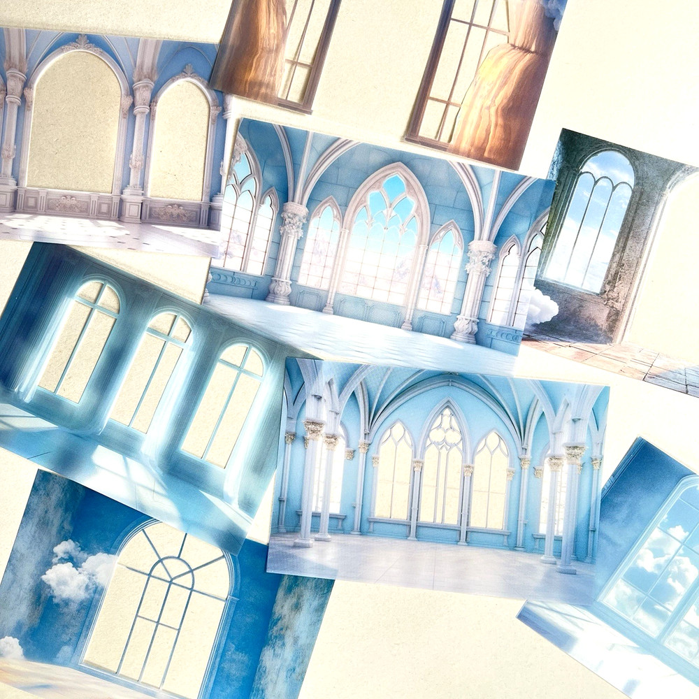 Blue Window Background Stickers Junk Journal Collage Scrapbooking