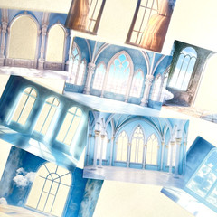 Blue Window Background Stickers Junk Journal Collage Scrapbooking