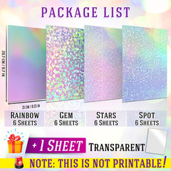 A4 25 Mixed Holographic Sticker Paper Clear Self-Adhesive Laminating Overlay