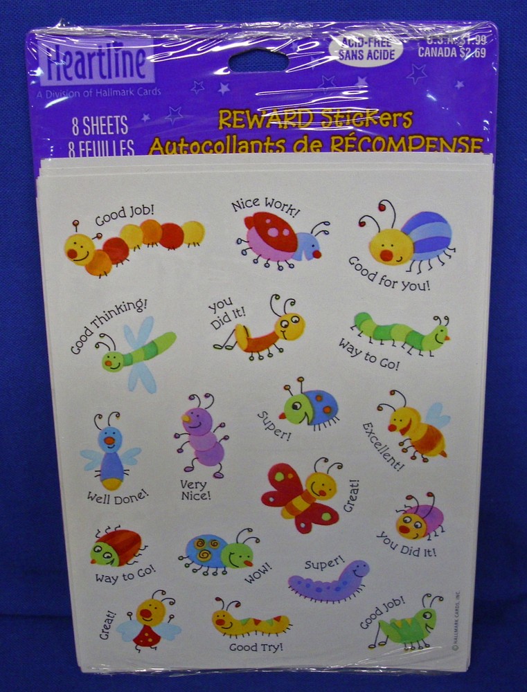 Hallmark Heartline Reward Stickers Insects Bugs 8 Sheets NIP Free Ship Over $15