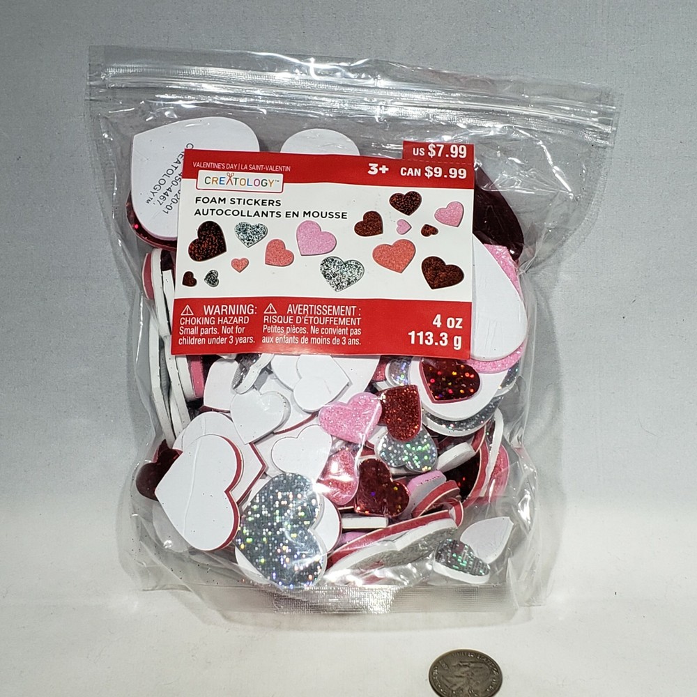 Approx 175 pc Heart Foam Stickers Scrapbooking 3D Valentine’s Glitter Asst Sizes