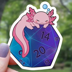 Axolotl on Galaxy D20 Dice RPG Sticker – 3″ Waterproof Vinyl Decal