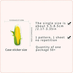 50 Pcs Corn Stickers, 1.96-3.15 Inch Cartoon Vegetable & Fruit Decor
