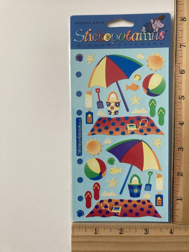 Stickopotamus The Shore Umbrella Beach Ball Flip Flops Fish Binder Stickers NIP