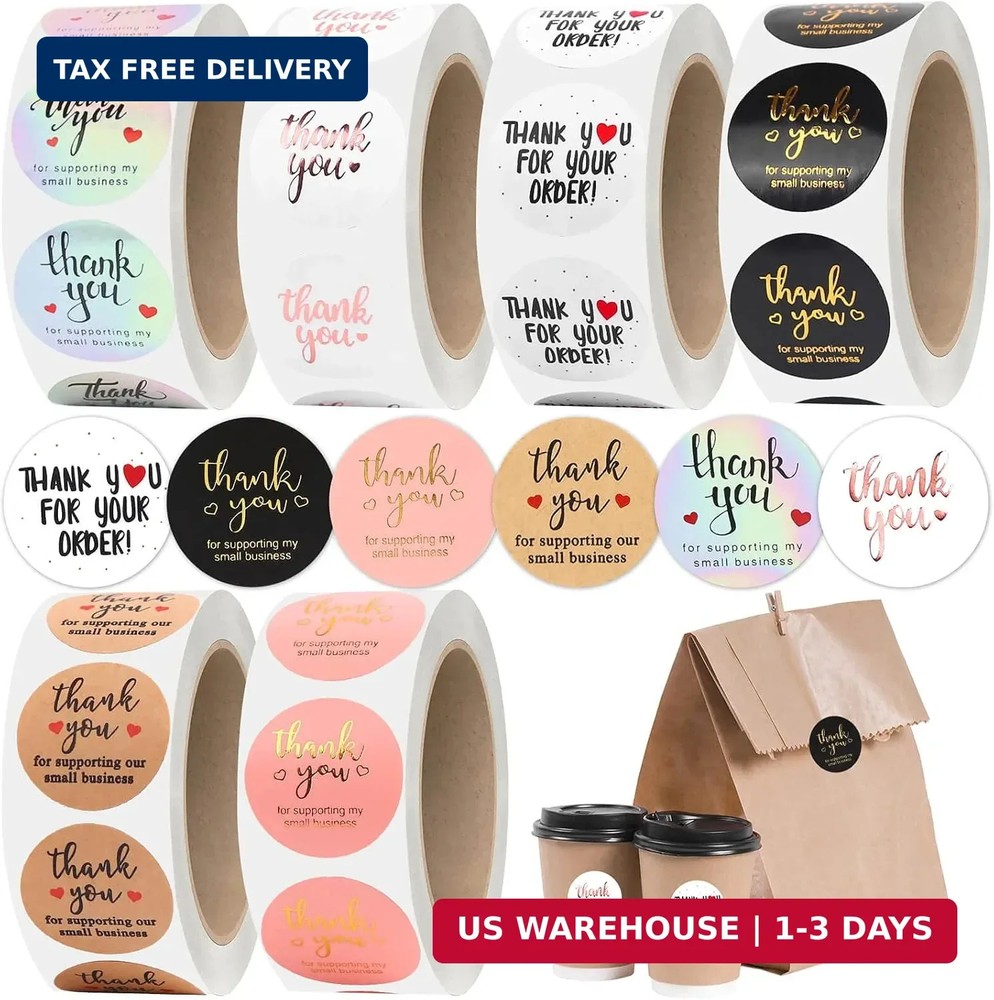 3000Pcs 1Inch Thank You Stickers, 6Rolls Thank You for Supporting My Small Busin