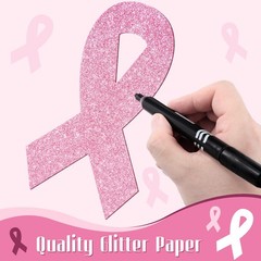 80 Pcs Pink Ribbon Cutouts Breast Cancer Awareness Glitter Paper Cutouts 7.9 …