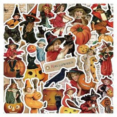 Retro Halloween Vintage Witch Pumpkin Scrapbook Junk Journal Stickers