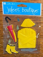 RARE Jolees Yellow It’s Raining Drops Coat Rain Jacket Umbrella Boots Sticker 3D