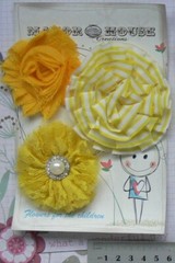 Sunshine YELLOW 3 Flower Mix Fabric Lace Organza 65-75mm Across Manor House