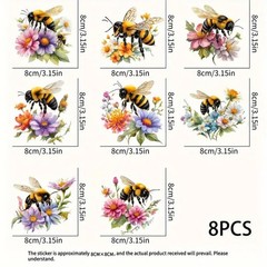 8pcs Flower and Bee DTF Cup Wraps Winter UV DTF Transfer Waterproof Sticker f…