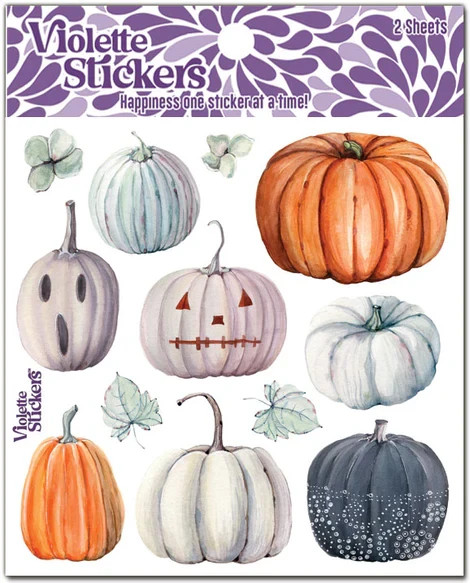 Violette Stickers 2 Sheets Halloween Ghost Pumpkins White Orange Black