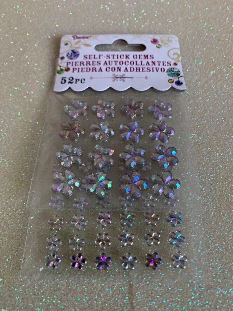 SELF-STICK GEMS 3D FLOWER RAINBOW GEMSTONES MULTI-COLOR MULTI-SIZES 52pcs