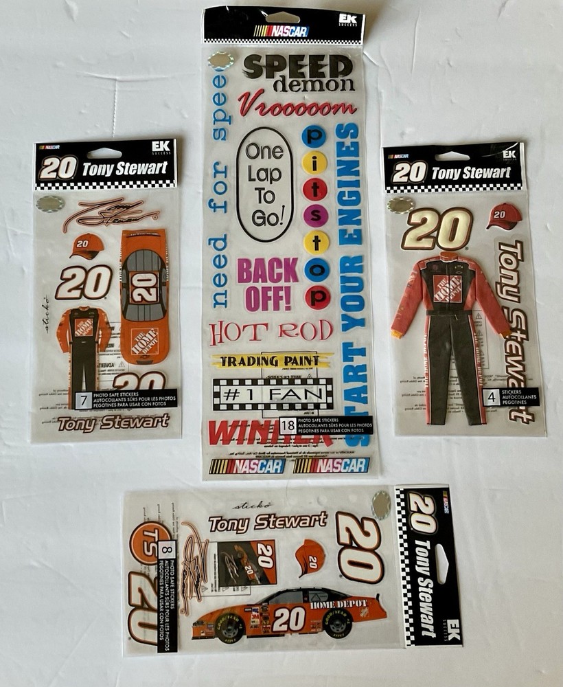 Tony Stewart #20 Racing Nascar Scrapbooking Stickers Lot of 4 Packs Assorted