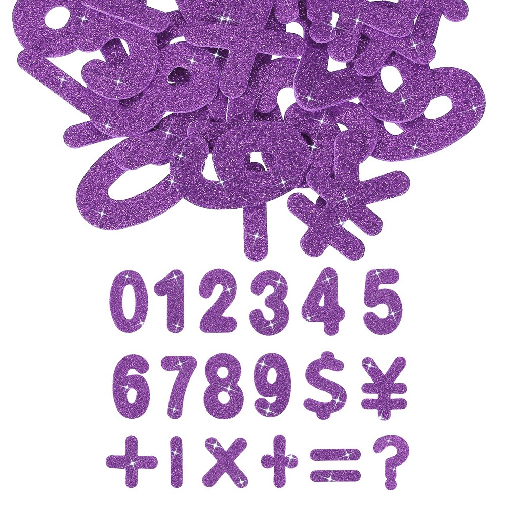 Number Foam Stickers, 72Pcs Numbers 0-9 EVA Self Adhesive Glitters, Purple