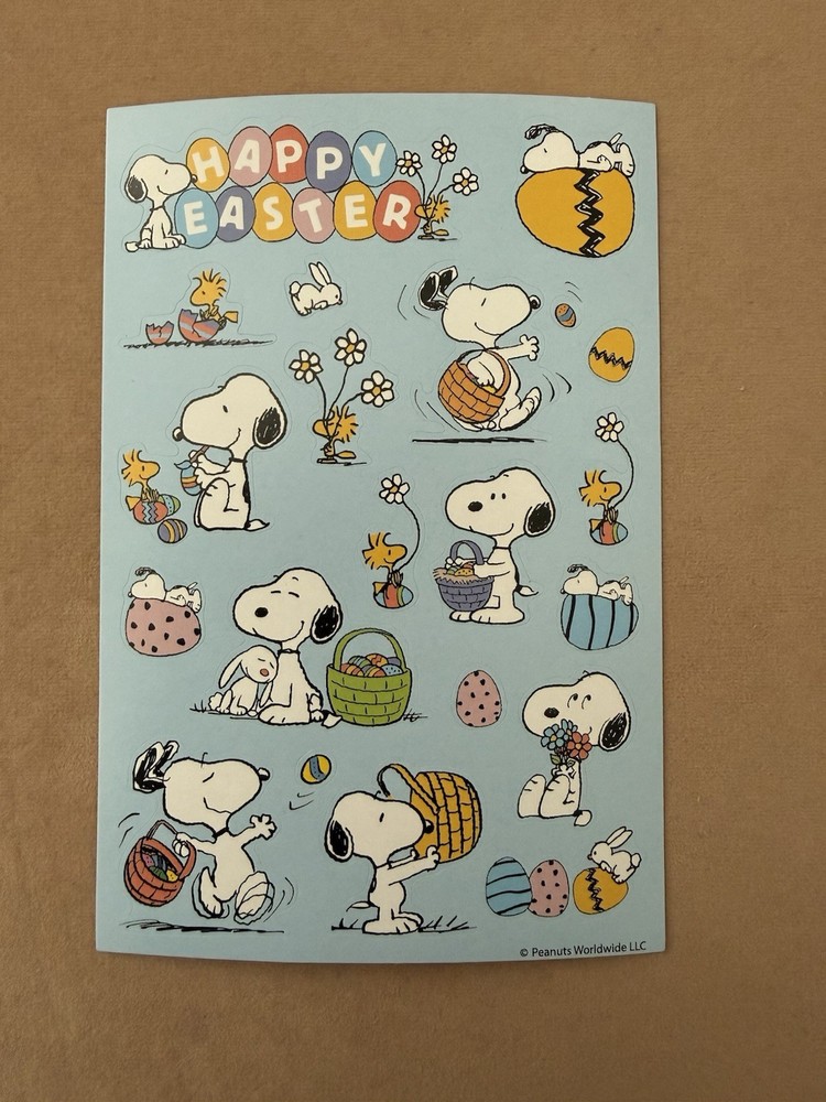 Peanuts Snoopy Happy Easter Bunny Spring Eggs Hunt Stickers Sticker Sheet Schulz