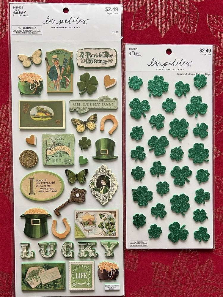 #651 – ST. PATRICK’S DAY IRISH SHAMROCK VINTAGE 3D STICKERS – SOOOOO CUTE