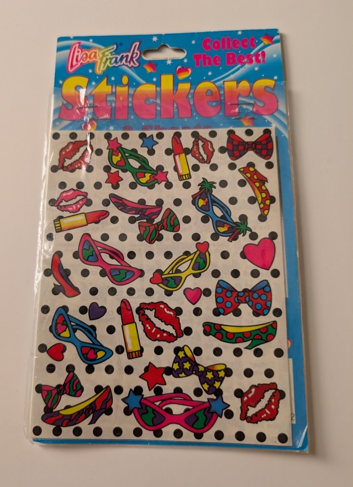 New Vintage Lisa Frank Sticker 2 Sheet Pack S125 Sunglasses Lipstick Bows