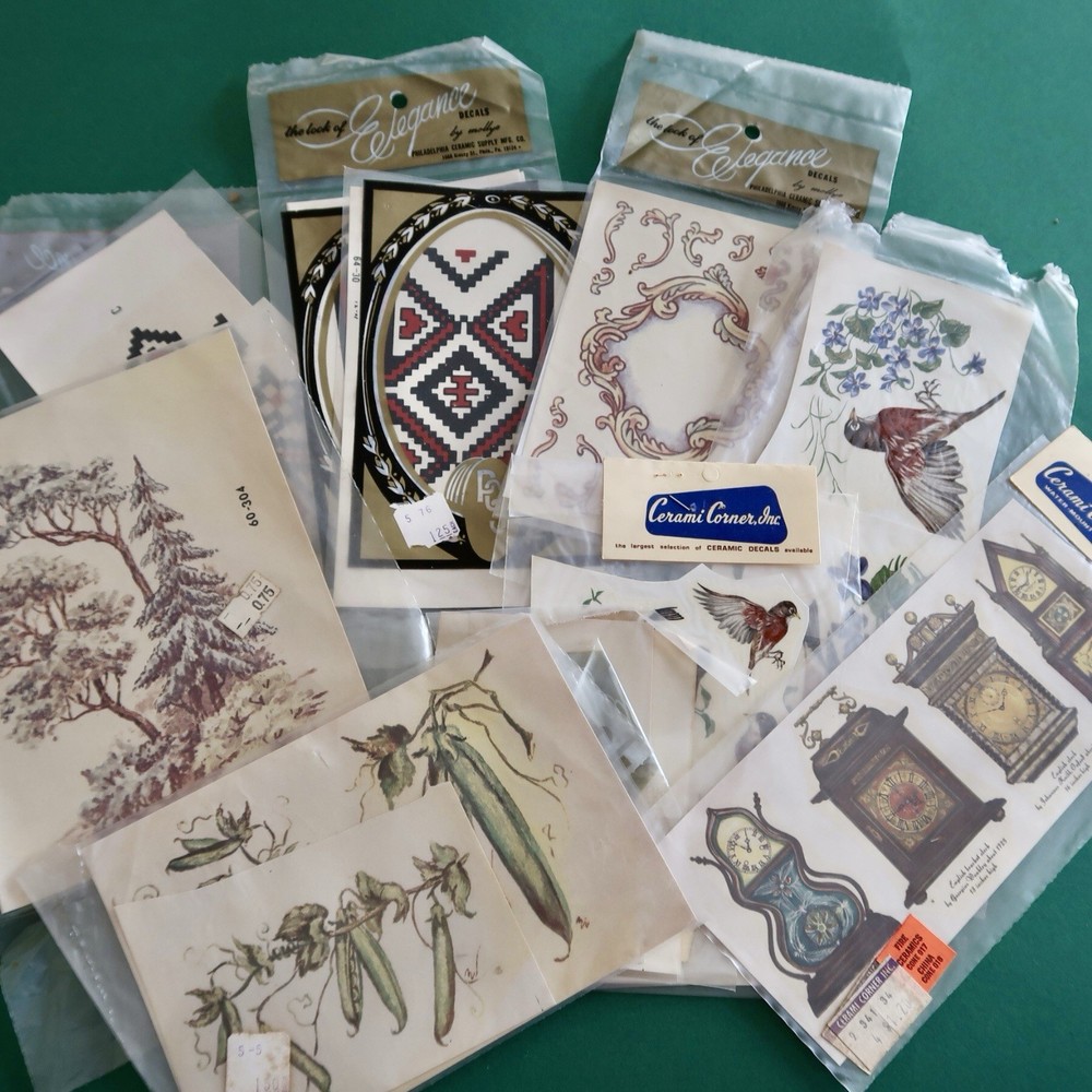 Vtg Ceramic Decals Mixed Media Water Mount Transfers Lot B Pattern Clock Nature